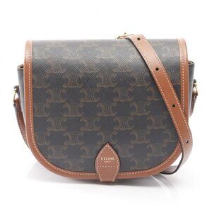 Celine Shoulder Bag Folco Triomphe Tan Canvas Leather